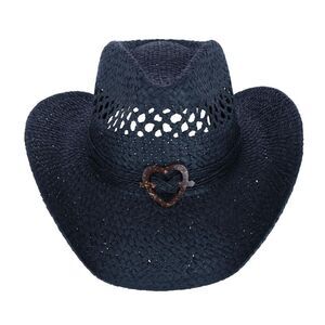 CTM Women's Western Straw Cowboy Hat with Heart Concho